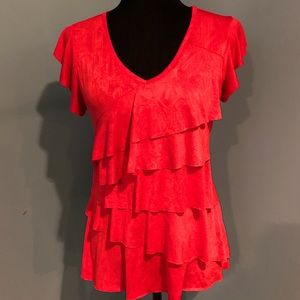 IZ Byer Silky Flowy Red Ruffle Top